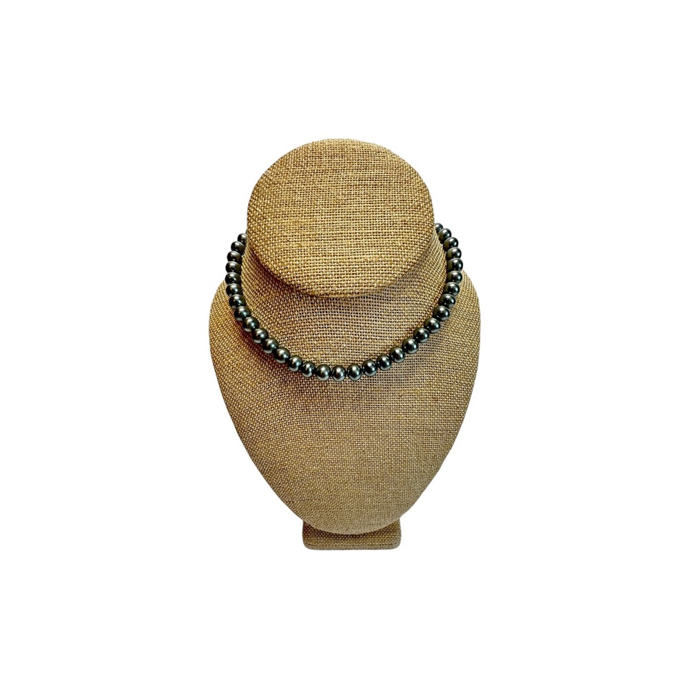 Faux Pearl Necklace Womens 14in Grey Gunmetal Glass Bead Choker Clasp